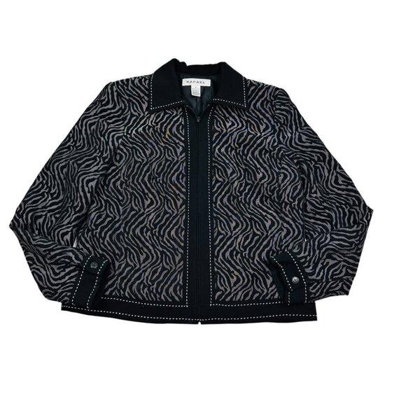Rafael Animal/Zebra/Tiger Print Rayon Blend Full Front Zip Jacket Women's Size 8 - Picture 1 of 5